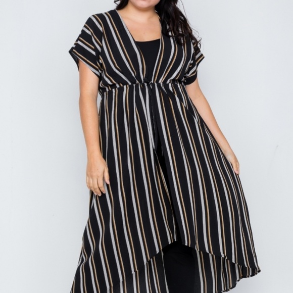 Love in Sweaters - Plus Size Black Multi Stripe Kimono Cover Up Cardi